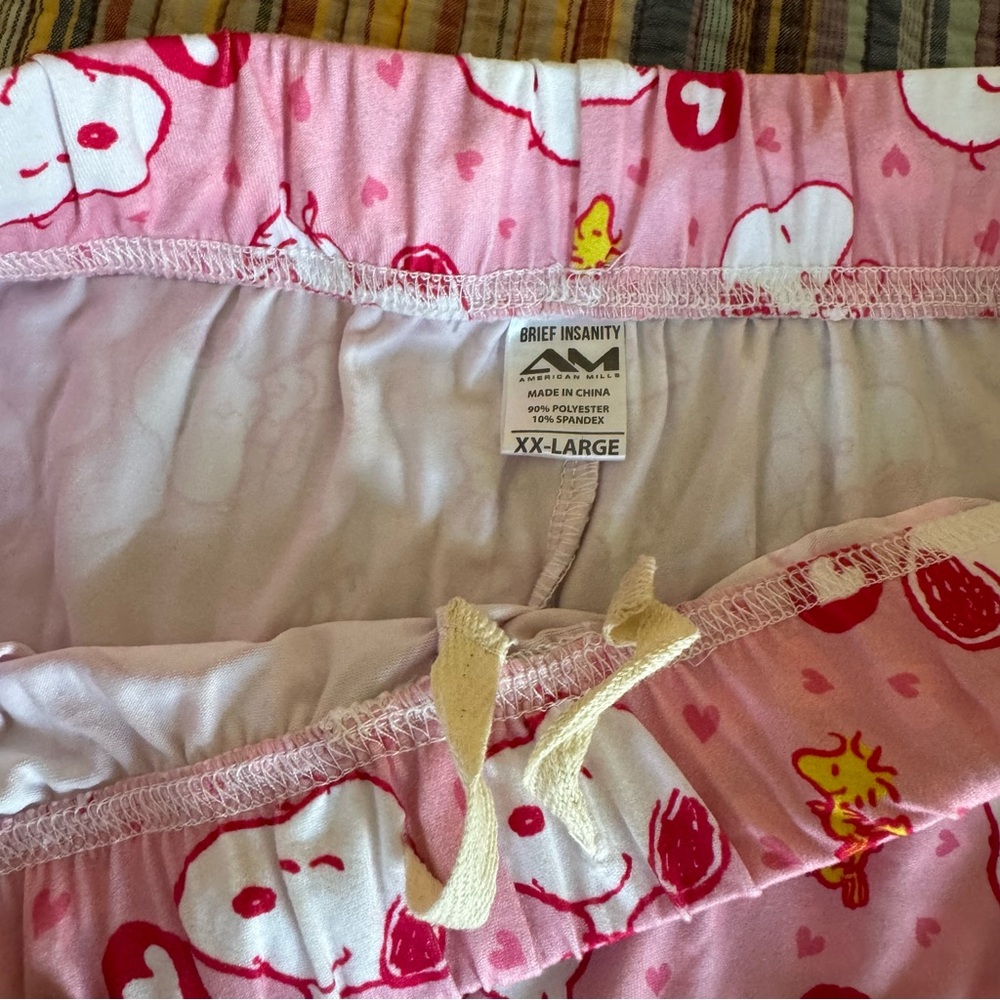 Brief Insanity Peanuts Pajama Lounge Pants XXL Snoopy Woodstock Love Pink NWT - Picture 6 of 13